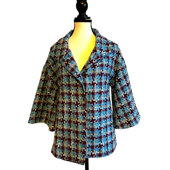 Vintage Tweed Textured  Blue & White Women’s Blazer Style Coat Medium Fit - Picture 2 of 10